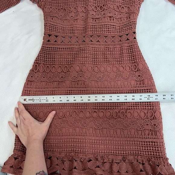Two Sisters Riverdale Mauve Pink Lace Crochet Long Sleeve‎ Mini Dress 6 M NWT - Picture 8 of 13